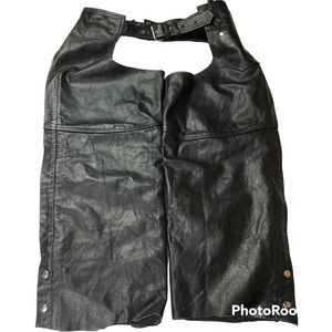 American Top Adult 2XL Short Motorcycle Chaps Black Leather Biker Riding VTG